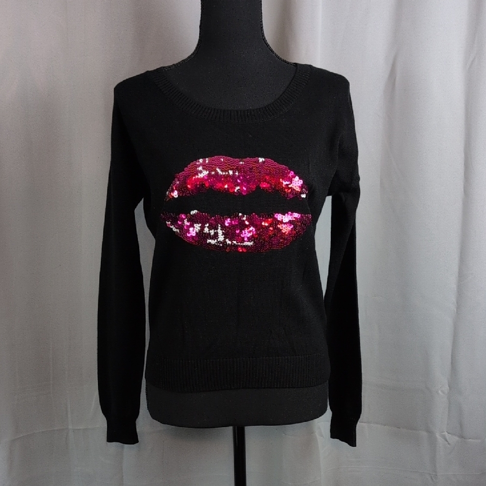 BONGO Black Sweater with‎ Pink Sequin Design